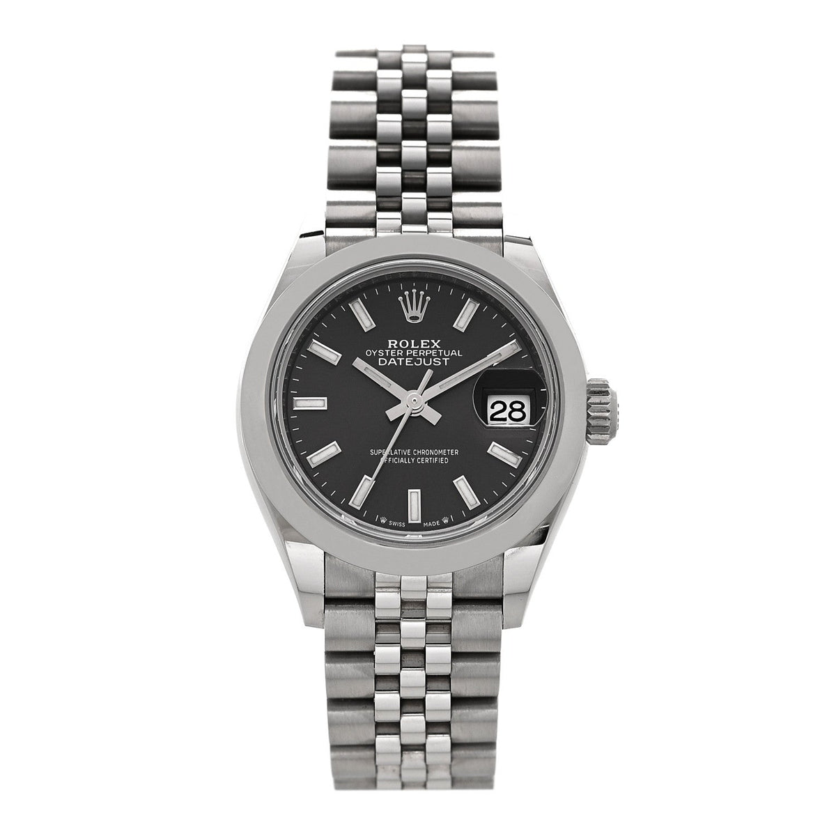 Rolex Stainless Steel 28mm Oyster Perpetual Datejust Watch Dark Grey 279160