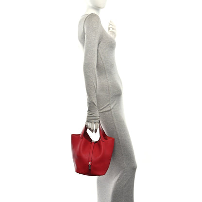 Hermes Taurillon Clemence 22cm Picotin Lock Bag Rouge Casaque