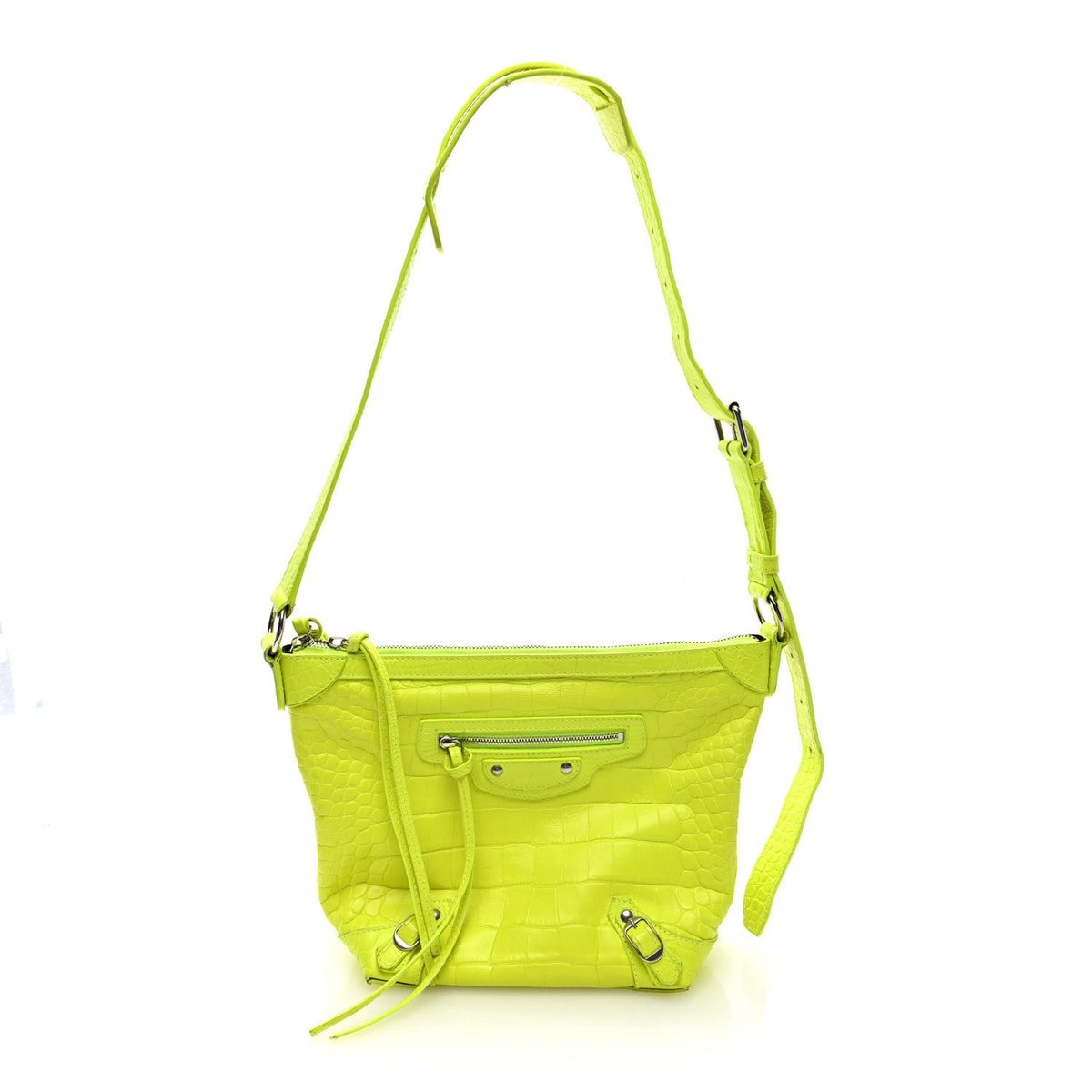Balenciaga Croc Embossed Calfskin Neo Classic Hardware Hobo XS Flou Yellow