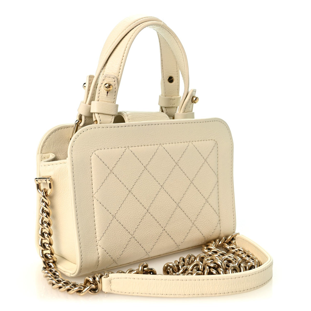 Chanel Grained Calfskin Stitched Mini Label Click Shopper Tote White 1985488