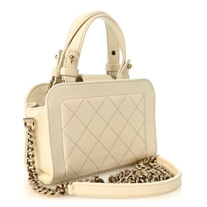 Chanel Grained Calfskin Stitched Mini Label Click Shopper Tote White 1985488