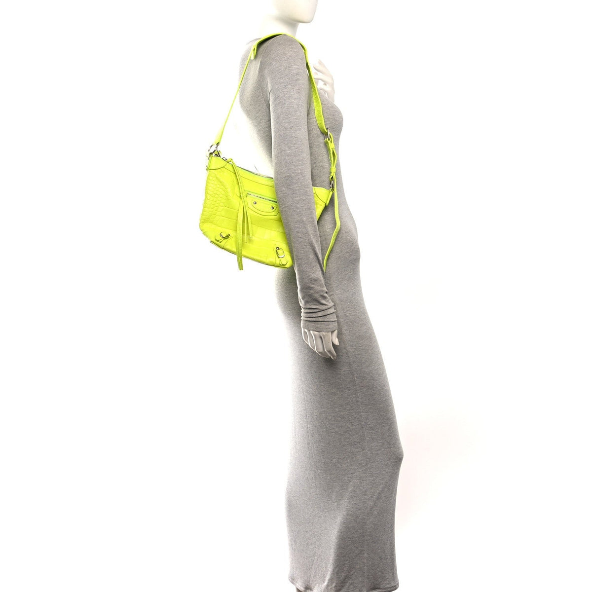 Balenciaga Croc Embossed Calfskin Neo Classic Hardware Hobo XS Flou Yellow