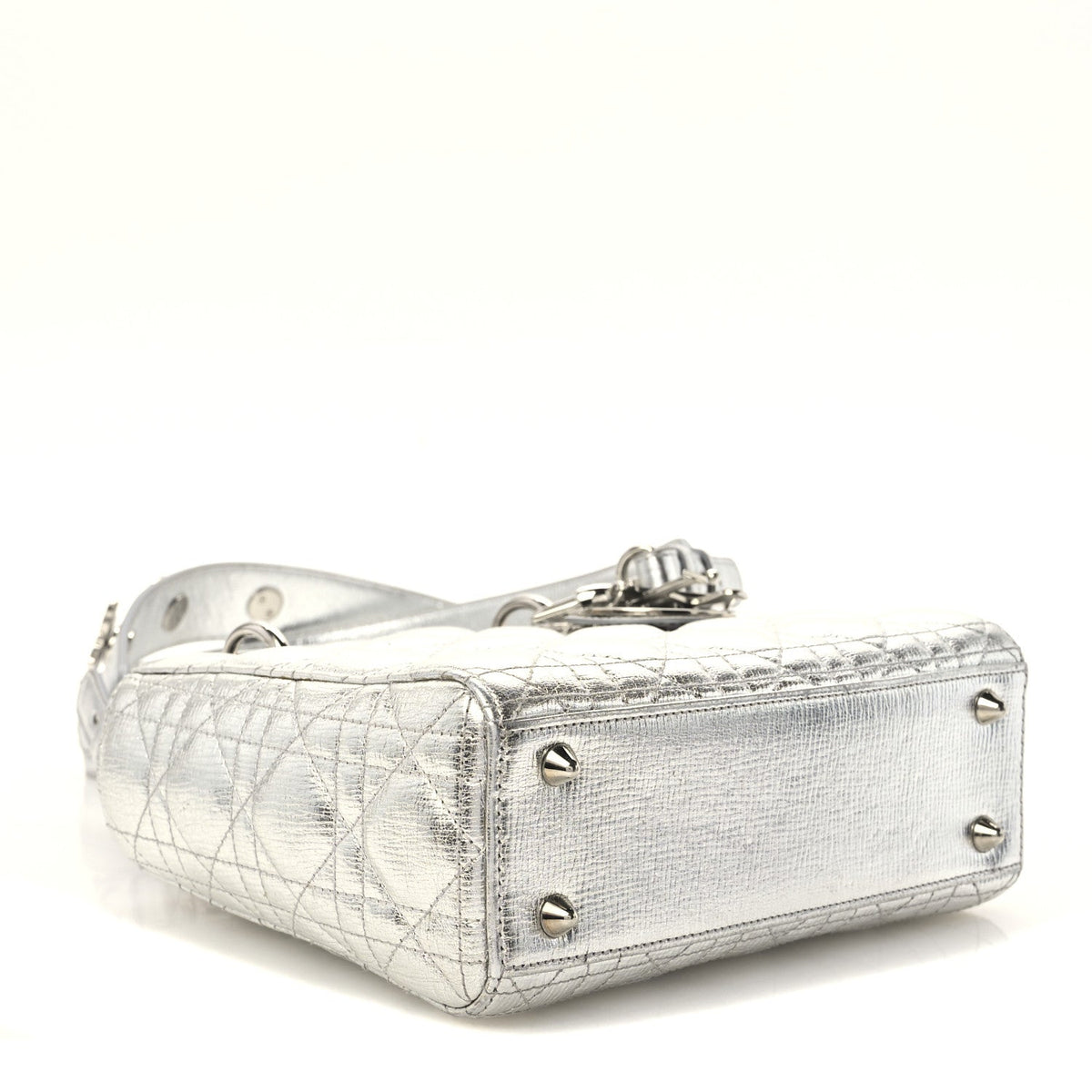 Christian Dior Metallic Calfskin Cannage Small My Lady Dior Bag Silver