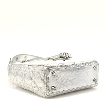 Christian Dior Metallic Calfskin Cannage Small My Lady Dior Bag Silver