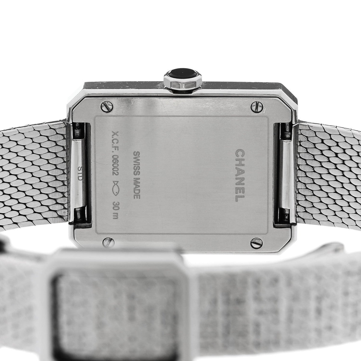 Chanel Stainless Steel Diamond 21mm Boy-Friend Tweed Watch Black