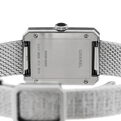 Chanel Stainless Steel Diamond 21mm Boy-Friend Tweed Watch Black