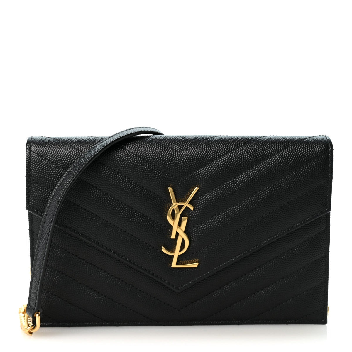 Saint Laurent Grain De Poudre Matelasse Monogram Chain Wallet Black