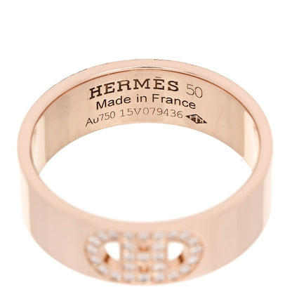 Hermes 18K Rose Gold Diamond PM H D'Ancre Ring 50 5.25