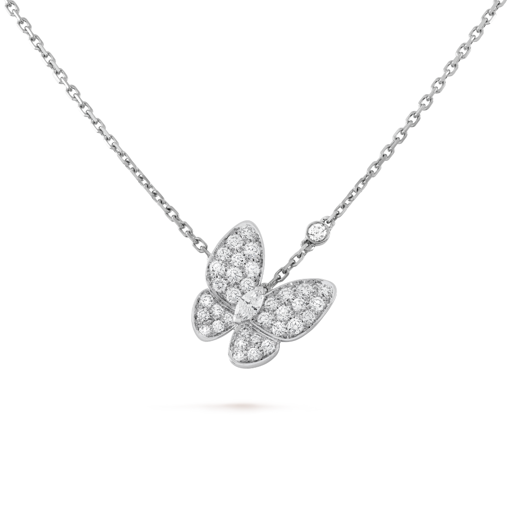 18K Diamond VCA Two Butterfly Pendant