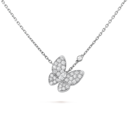 18K Diamond VCA Two Butterfly Pendant