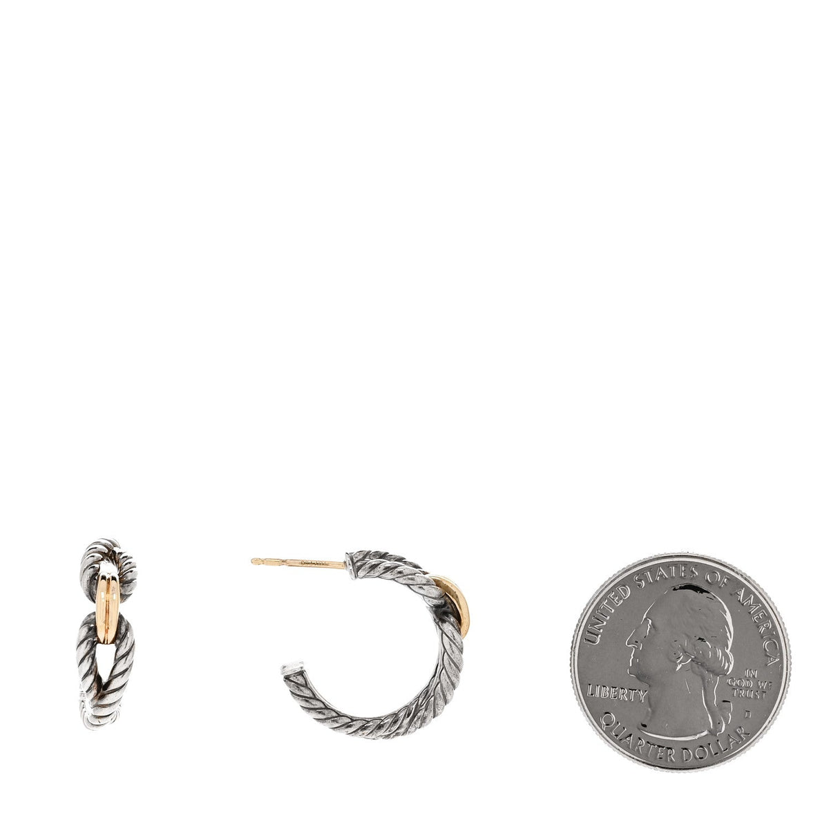 David Yurman Sterling Silver 18K Yellow Gold Small Cable Hoop Earrings