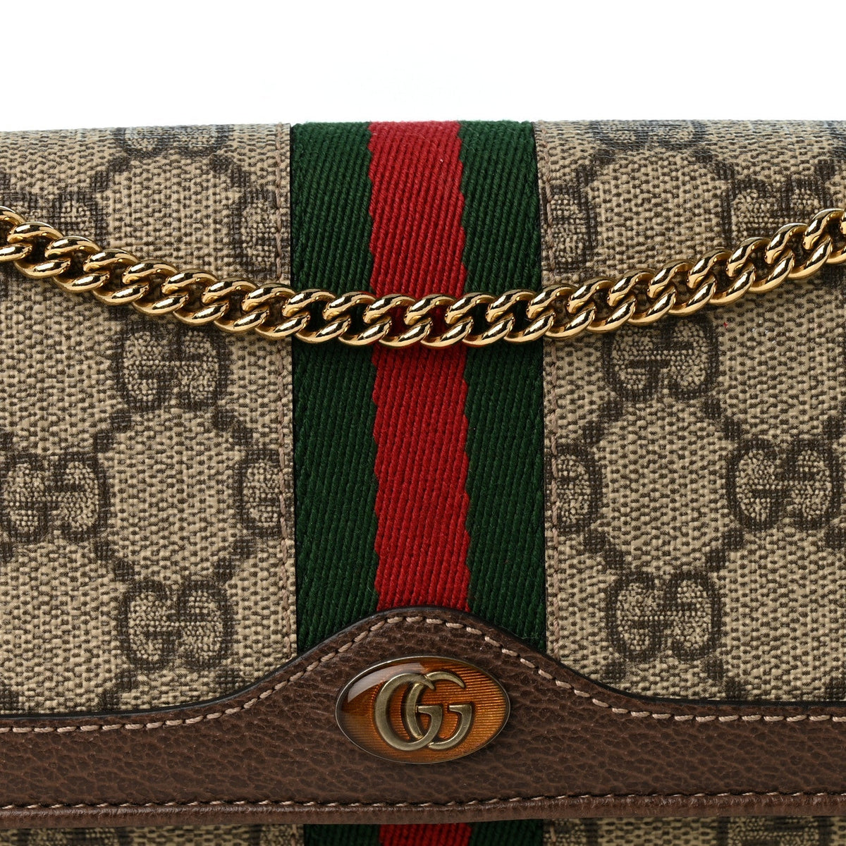 Gucci GG Supreme Monogram Web Ophidia Wallet On Chain Brown