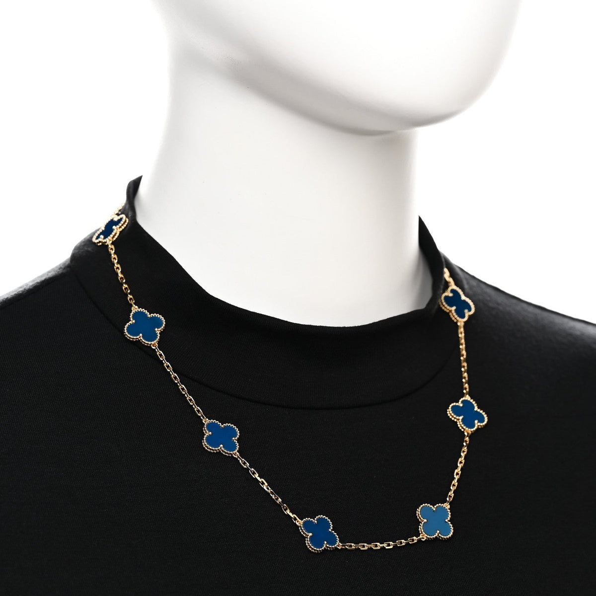 Van Cleef & Arpels 18K Yellow Gold Blue Agate Vintage Alhambra 10 Motif Necklace