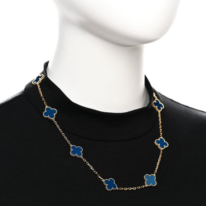 Van Cleef & Arpels 18K Yellow Gold Blue Agate Vintage Alhambra 10 Motif Necklace