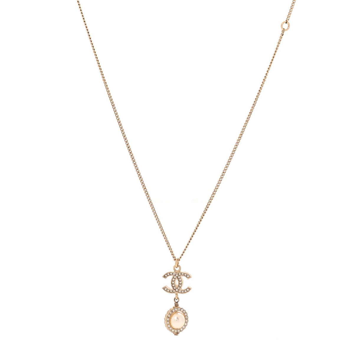 Chanel Pearl Crystal CC Pendant Necklace Gold