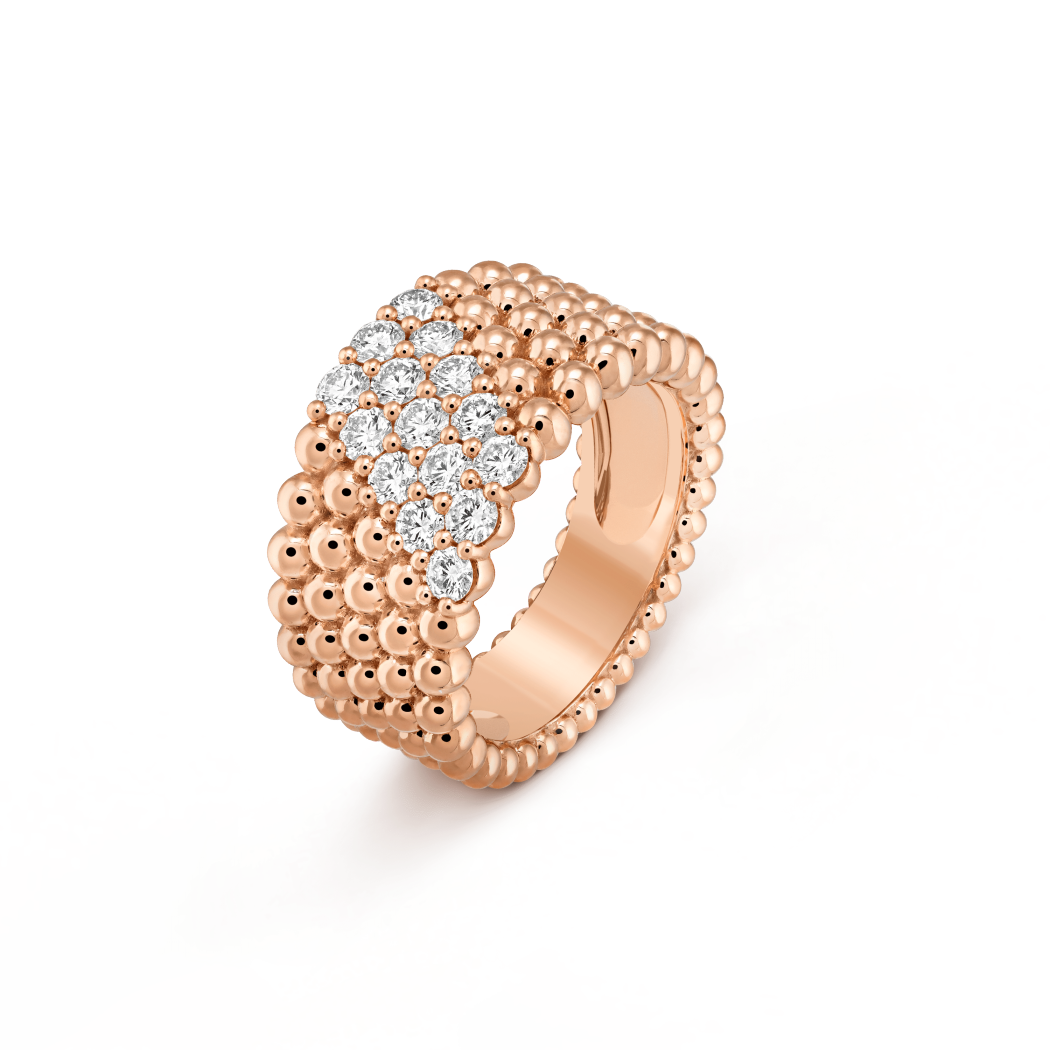 18K Gold Diamonds VCA Perlée Couleurs 5 Rows Ring
