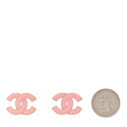Chanel Metal Enamel CC Earrings Pink Gold