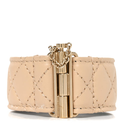 Chanel Lambskin Quilted Pearl CC Cuff Bracelet S Beige