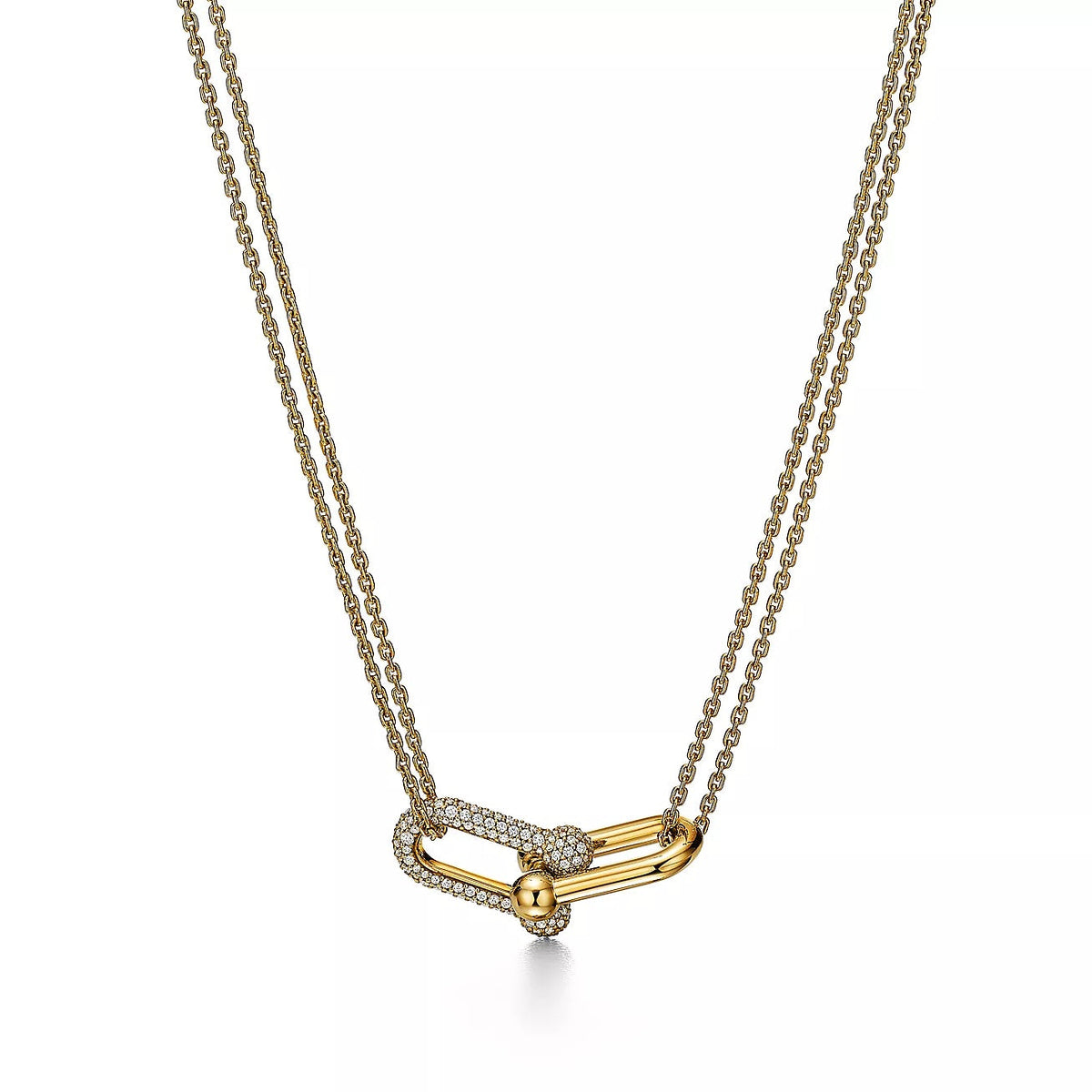 18K Gold Diamond Tiffany Hardwear Large Double Link Pendant