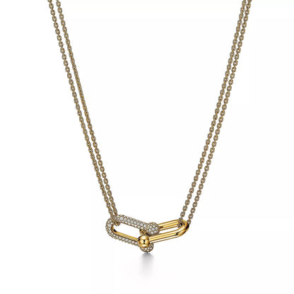 18K Gold Diamond Tiffany Hardwear Large Double Link Pendant