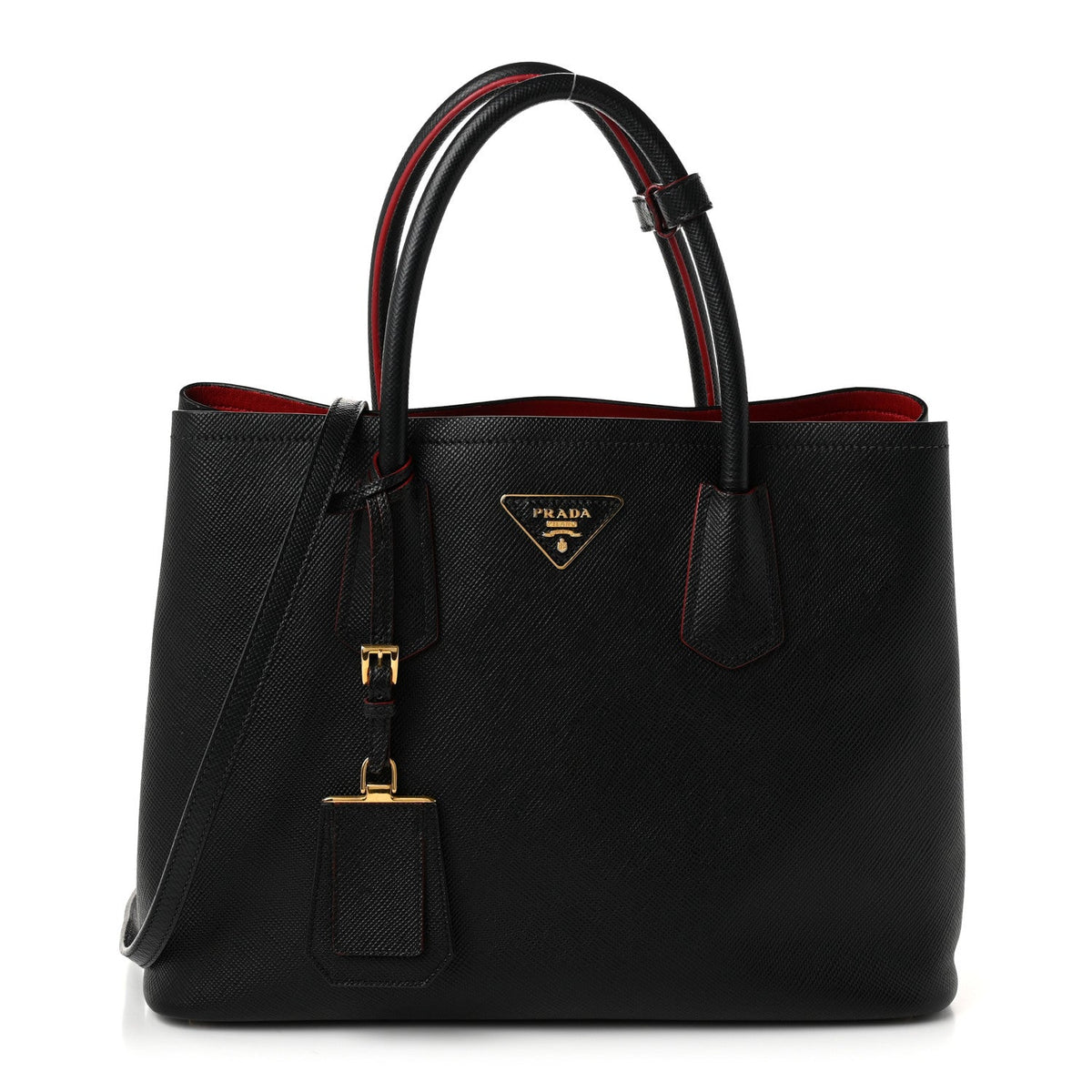Prada Saffiano Cuir Small Double Bag Black Fuoco
