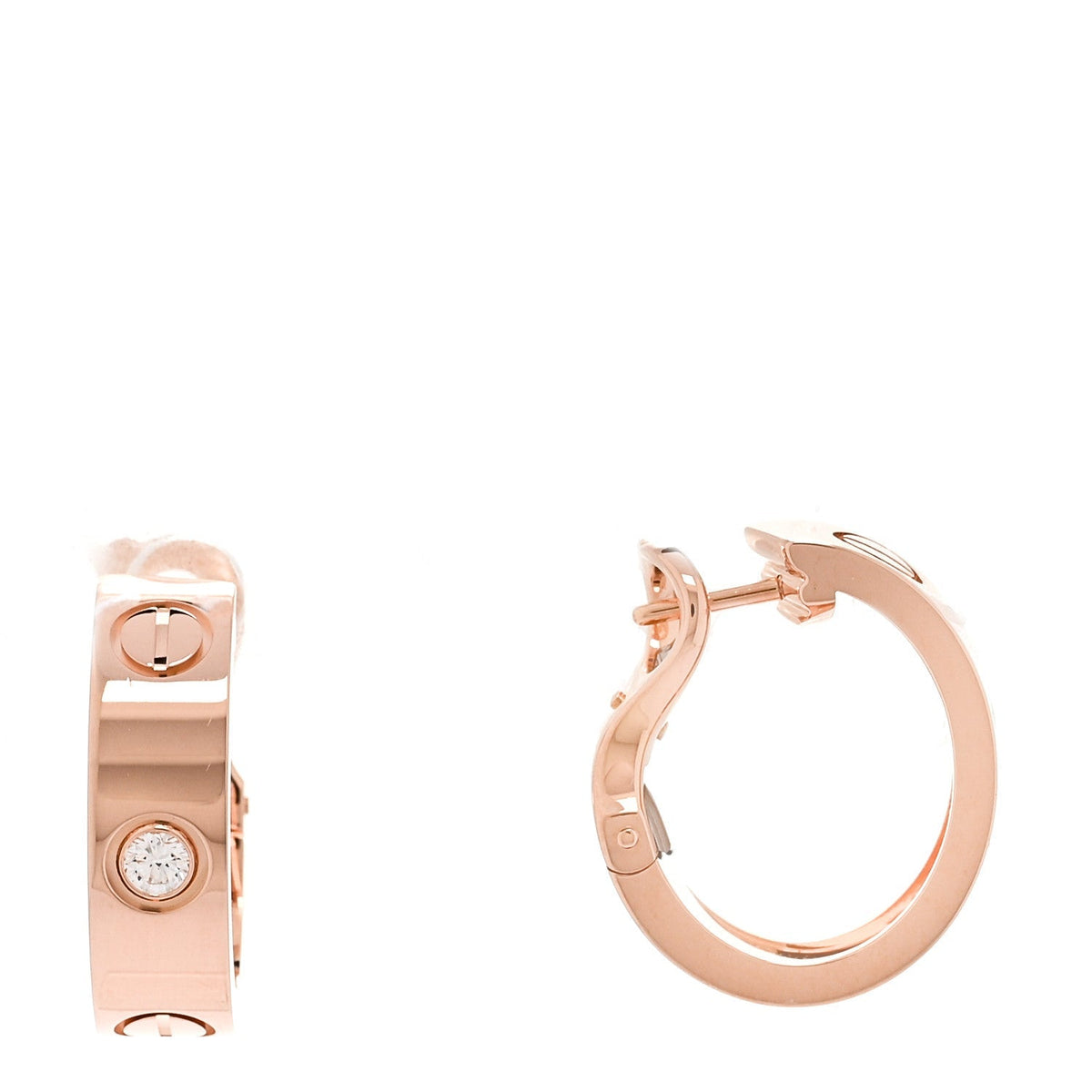 Cartier 18K Pink Gold 2 Diamond 5.5mm LOVE Hoop Earrings