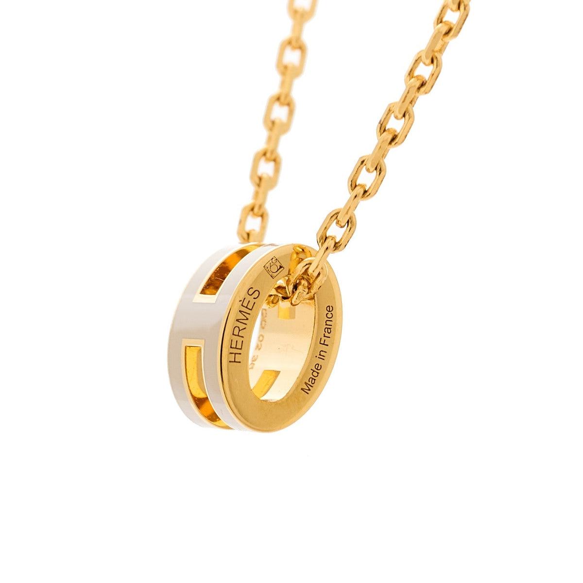 Hermes Lacquered Gold Mini Pop H Pendant Necklace Marron Glace