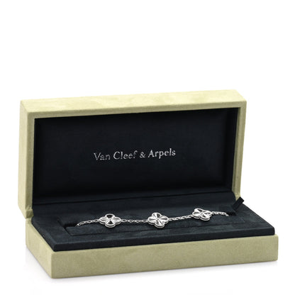 Van Cleef & Arpels 18K White Gold Guilloche Vintage Alhambra Bracelet