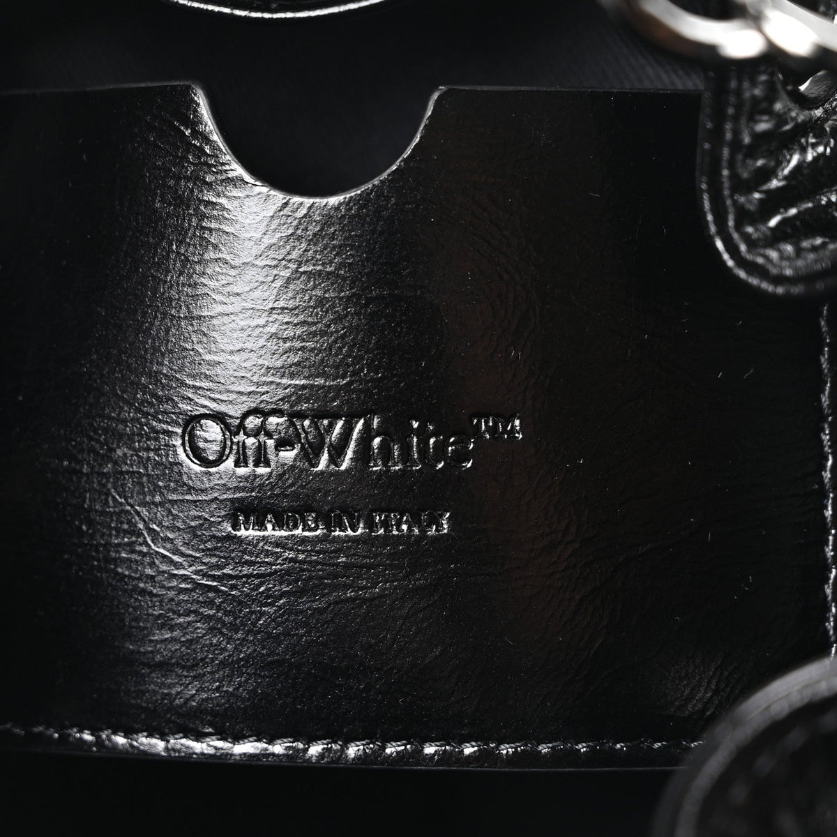 Off-White Calfskin Dumbo B Chain Pocket Bucket Bag Black