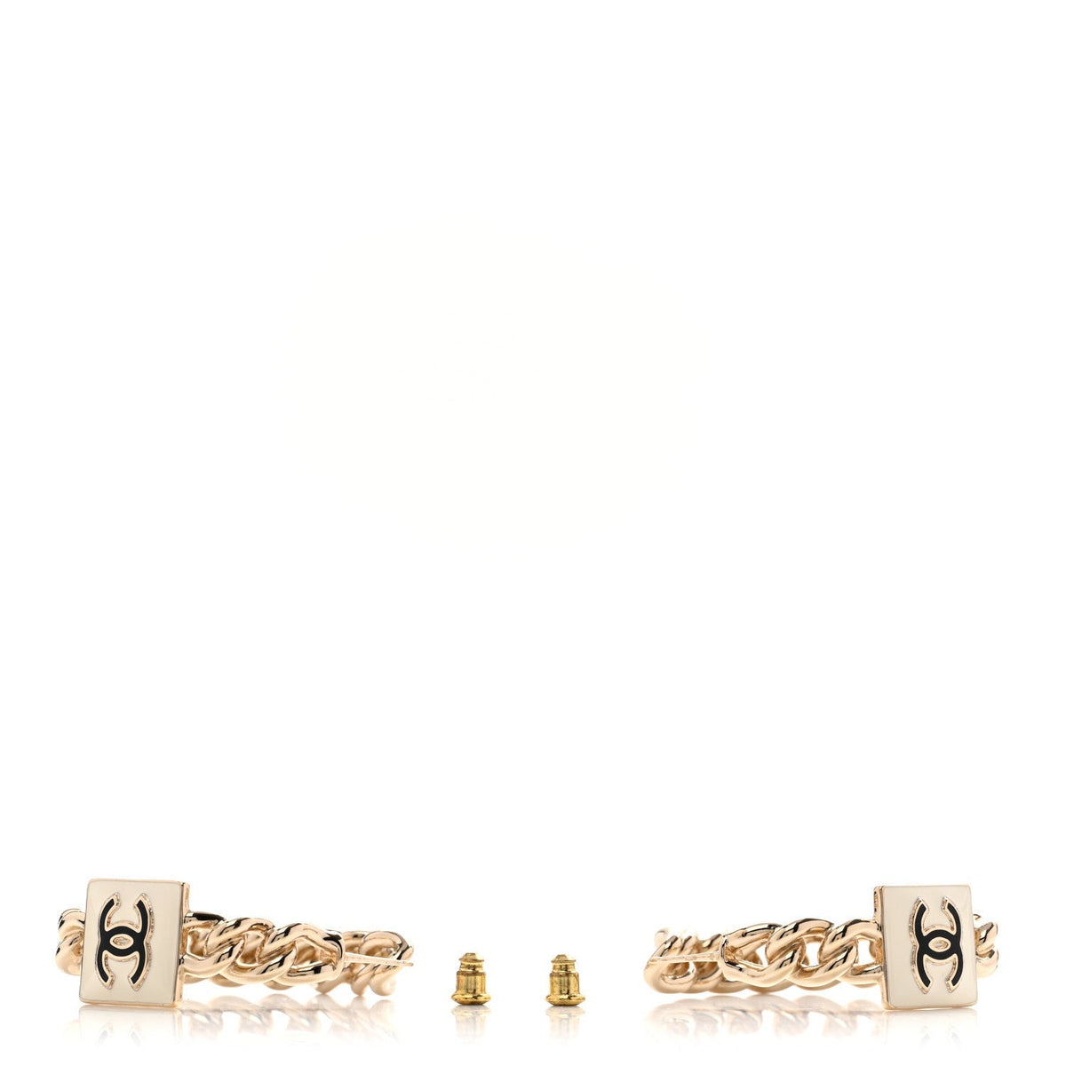 Chanel Metal Enamel CC Chain Hoop Earrings Gold Black White
