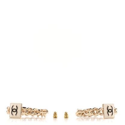 Chanel Metal Enamel CC Chain Hoop Earrings Gold Black White