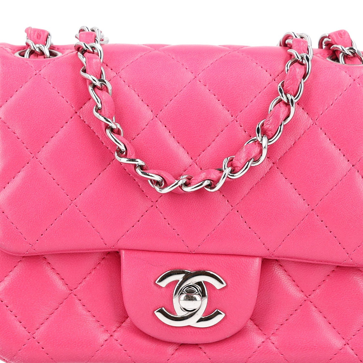 Chanel Lambskin Quilted Mini Square Flap Dark Pink