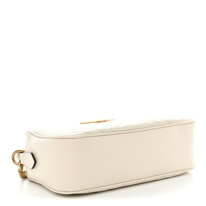 Gucci Calfskin Matelasse Small GG Marmont Chain Shoulder Bag White