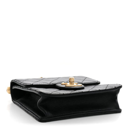 Chanel Goatskin Quilted Chic Pearls Flap Black
