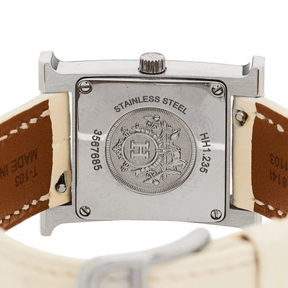 Hermes Stainless Steel Alligator Diamond 21mm Heure H Watch Blanc