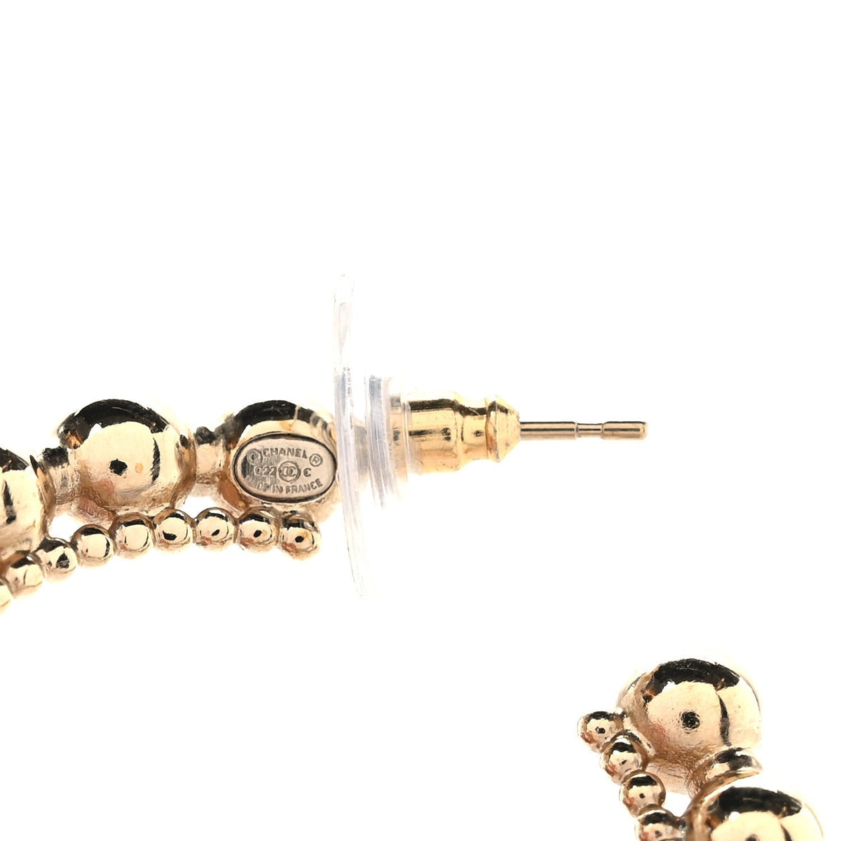 Chanel Metal Crystal Bead Chain CC Hoop Earrings Gold