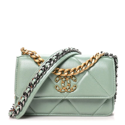 Chanel Lambskin Quilted 19 Flap Phone Holder With Chain Green 1986333