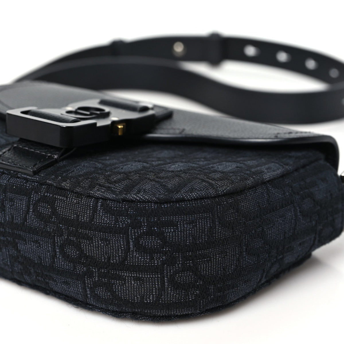 Dior Oblique Jacquard Grained Calfskin Mini Saddle Messenger Bag Black