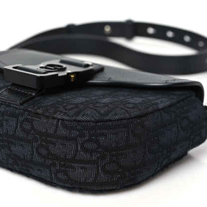 Dior Oblique Jacquard Grained Calfskin Mini Saddle Messenger Bag Black
