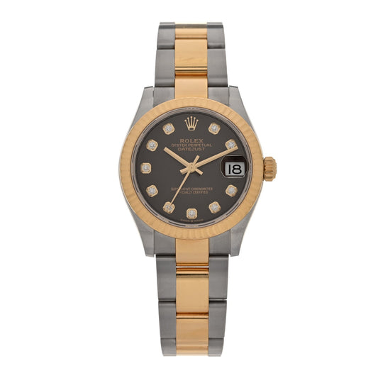 Rolex Stainless Steel 18K Yellow Gold 31mm Datejust Watch Dark Grey 278273
