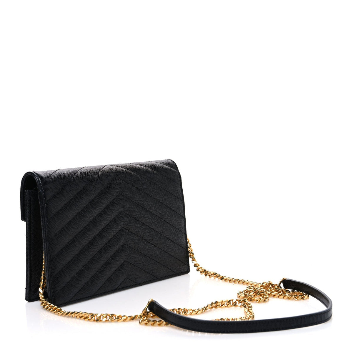 Saint Laurent Grain De Poudre Matelasse Chevron Monogram Envelope Chain Wallet Black