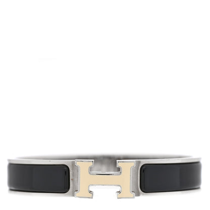 Hermes Enamel Narrow Clic Clac H Bracelet GM Black White