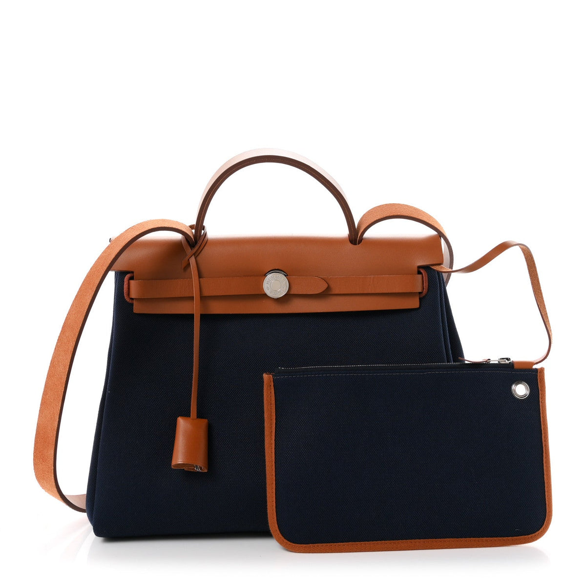 Hermes Toile Vache Hunter Herbag Zip Retourne 31 PM Bleu Marine