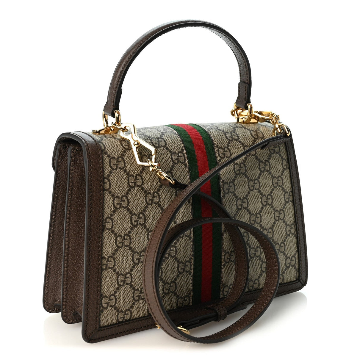 Gucci GG Supreme Calfskin Small Ophidia Padlock Bag Beige Ebony