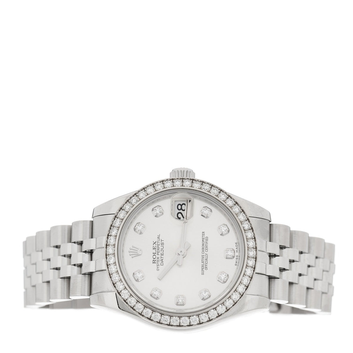 Rolex Stainless Steel 18K White Gold Diamond 31mm Datejust Watch 278384RBR