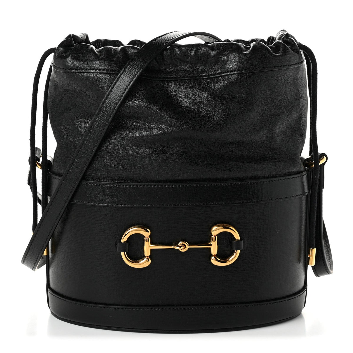 Gucci Calfskin Horsebit 1955 Drawstring Bucket Bag Black