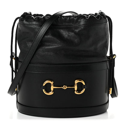 Gucci Calfskin Horsebit 1955 Drawstring Bucket Bag Black