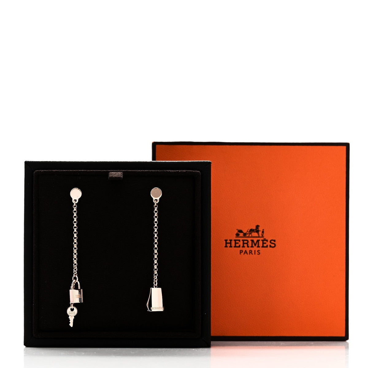 Hermes 18K Rose Gold Kelly Clochette Earrings