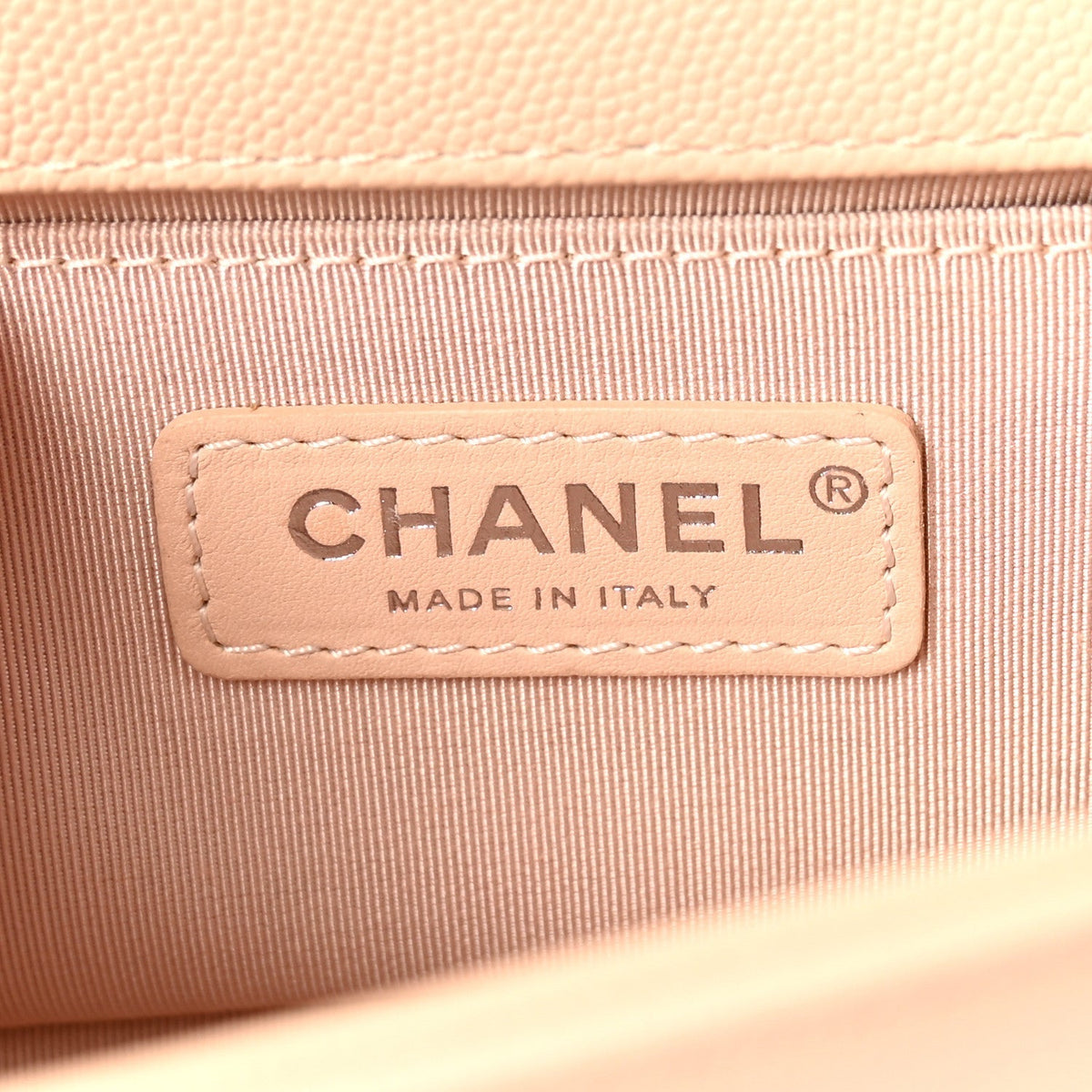 Chanel Caviar Chevron Quilted Small Boy Flap Light Beige