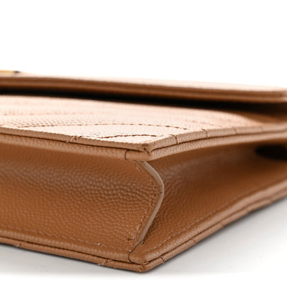 Saint Laurent Grain De Poudre Matelasse Chevron Envelope Chain Wallet Dune